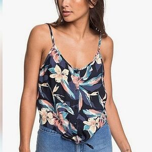 Roxy women's knot detail floral adjustable straps crop  top size large